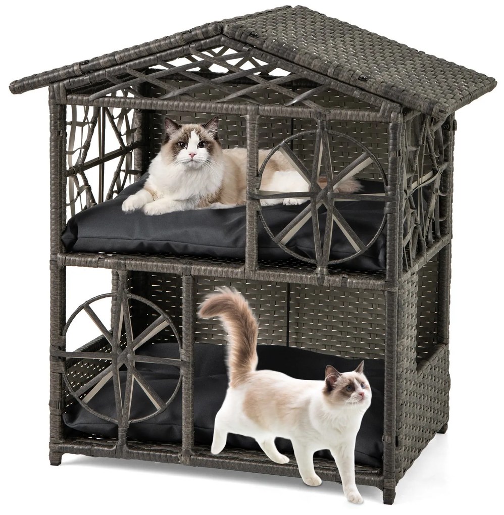 Torre de madeira para gatos de 151 cm com arranhadores de sisal e almofada de pelúcia lavável - Natural