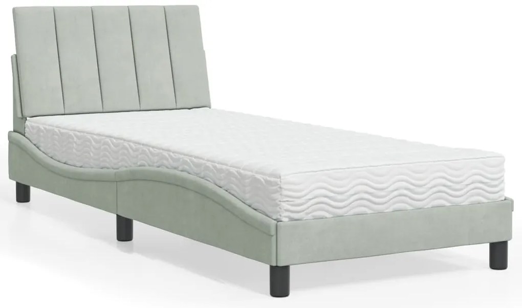 vidaXL Cama com colchão 80x200 cm veludo cinzento-claro