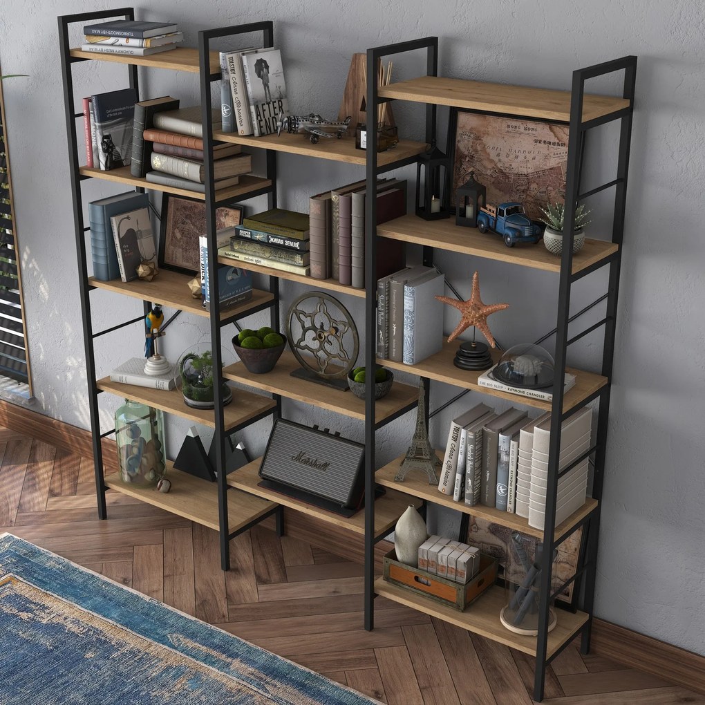 Estante "Noce Nero" - Nogueira e Preto - 176x172x30cm - Design Moderno