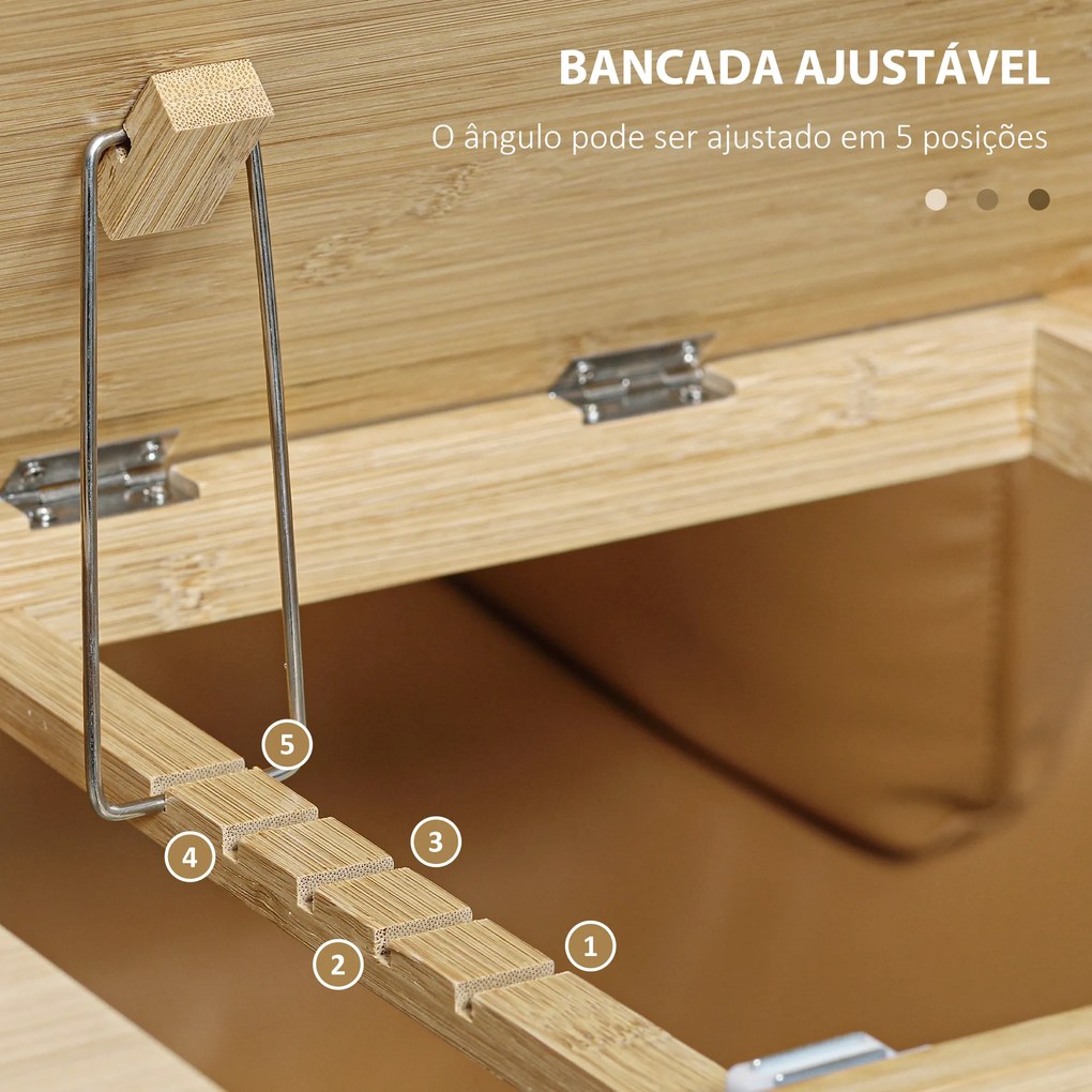 HOMCOM Mesa Auxiliar de Bambu Mesa em Forma de C com Bancada Abatível e Ângulo Ajustável 140-180° para Sala de Estar Dormitório 60x33x67cm Madeira