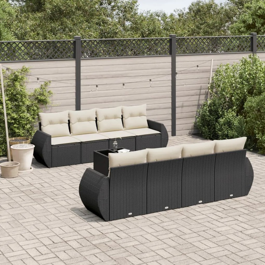 vidaXL 9 pcs conjunto de sofás p/ jardim c/ almofadões vime PE preto