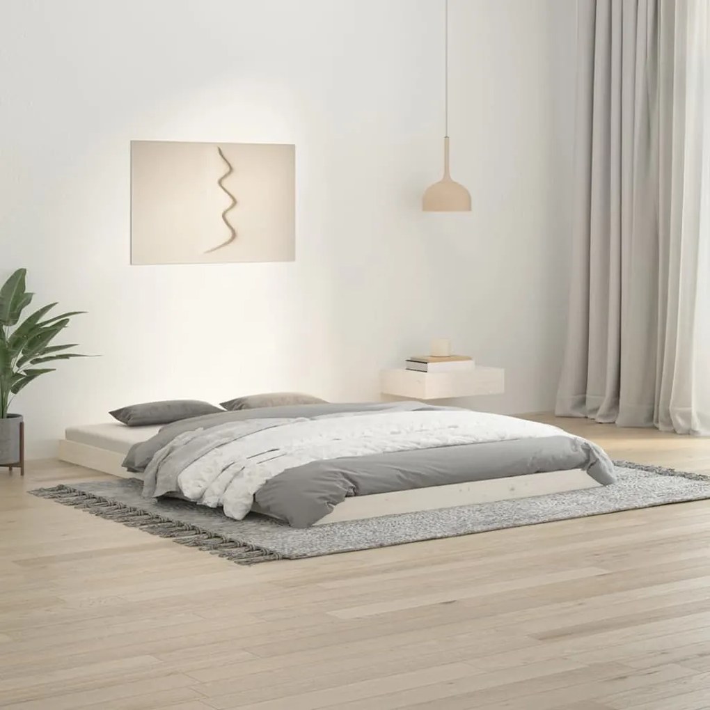 Estrutura de cama de casal 135x190 cm pinho maciço branco