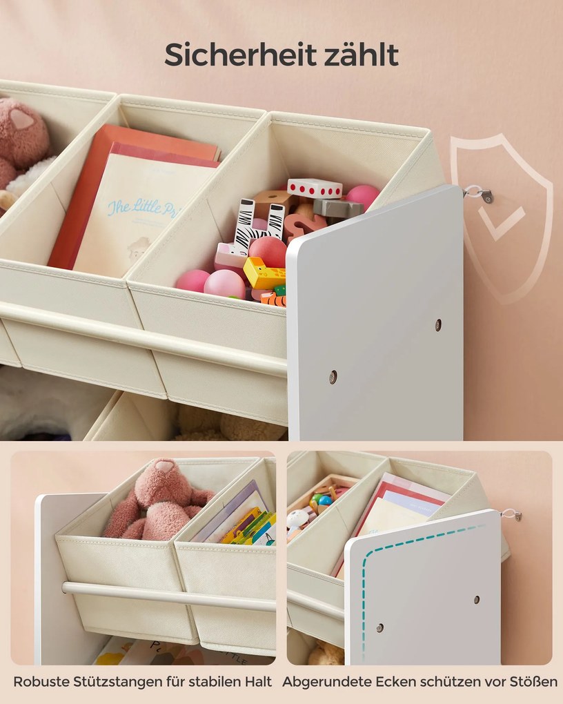 Estante para crianças com 7 caixas de arrumação em tecido não tecido 29,5 x 62,5 x 60 cm branco e bege