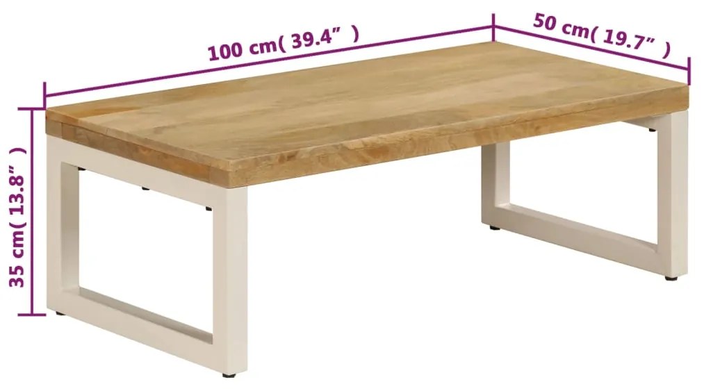 Mesa de centro 100x50x35 cm madeira de mangueira maciça e aço