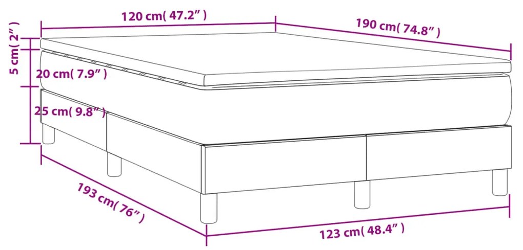 Cama boxspring com colchão 120x190 cm tecido castanho-escuro