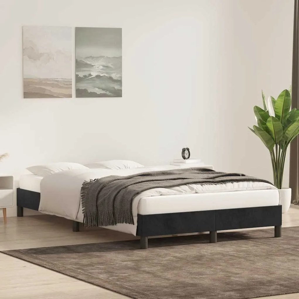 Estrutura de cama sem colchão 120x210 cm veludo preto