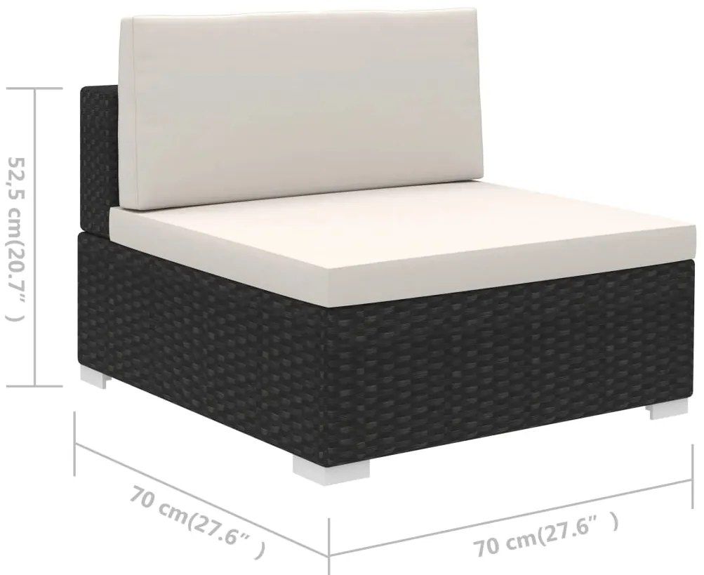 6 pcs conjunto lounge de jardim c/ almofadões vime PE preto
