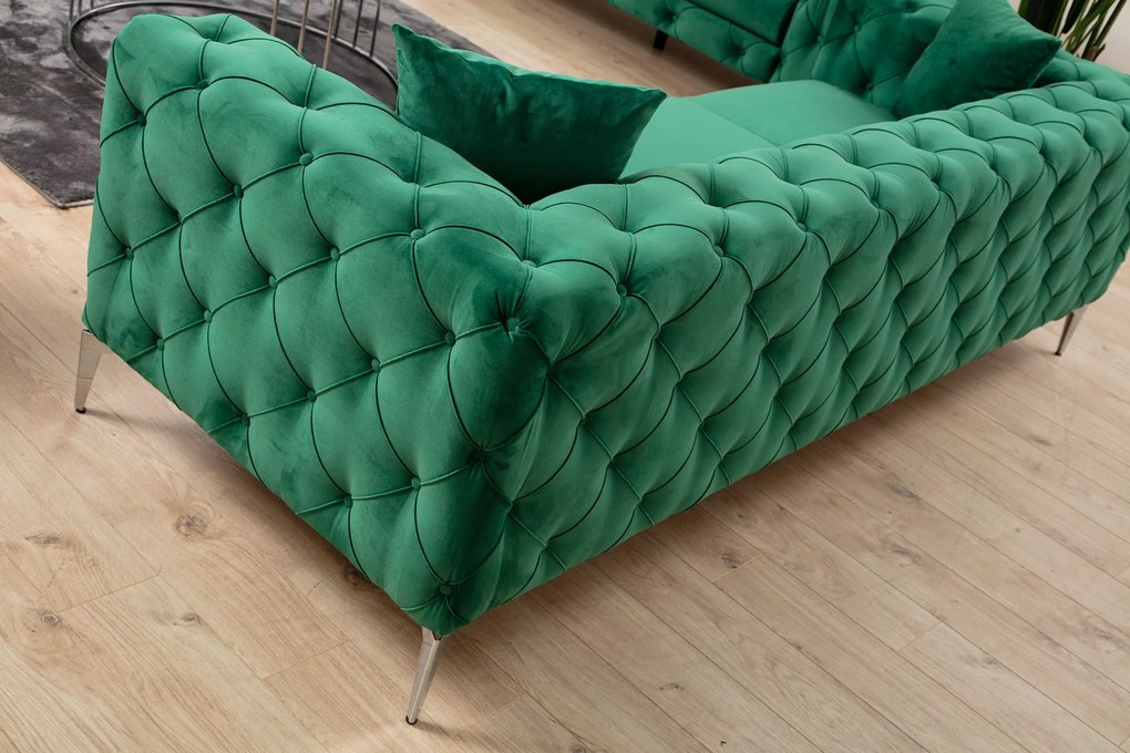 Sofá de 3 Lugares com Pernas em Metal Cromado – Francisca – Verde – 23