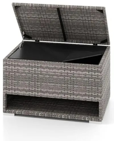 Caixa de armazenamento exterior de rattan com sapateira 95 x 60 x 58 cm com Forro protetor impermeável para Almofadas, terraço Varanda Cinza