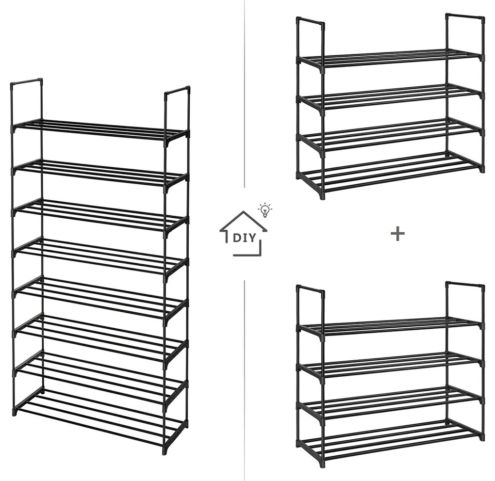 2 Sapateiras 4 prateleiras em metal 2x (30 x 92 x 74 cm) Preta