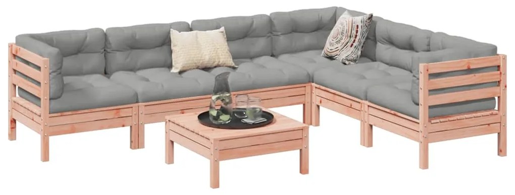 vidaXL 7 pcs conj. sofás jardim c/ almofadões madeira abeto-de-douglas