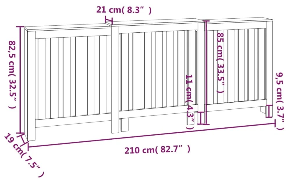 Cobertura de radiador 210x21x85 cm pinho maciço cinza