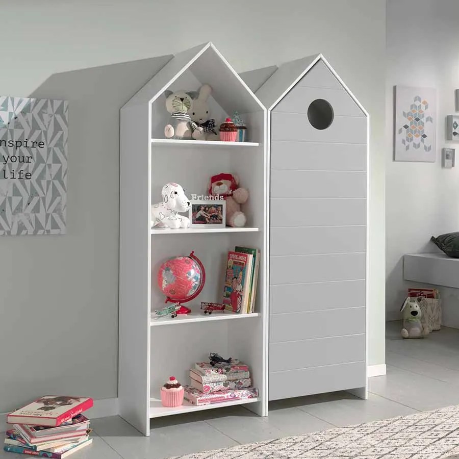 Conjunto 1 armario Guarda Roupa infantil + estante infantil coleção CASAMI Branco e Cinza