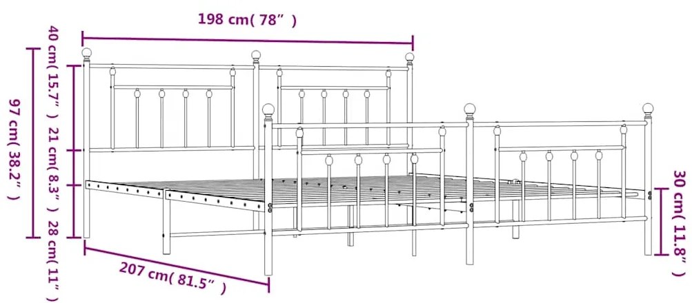 Estrutura de cama com cabeceira e pés 193x203 cm metal preto