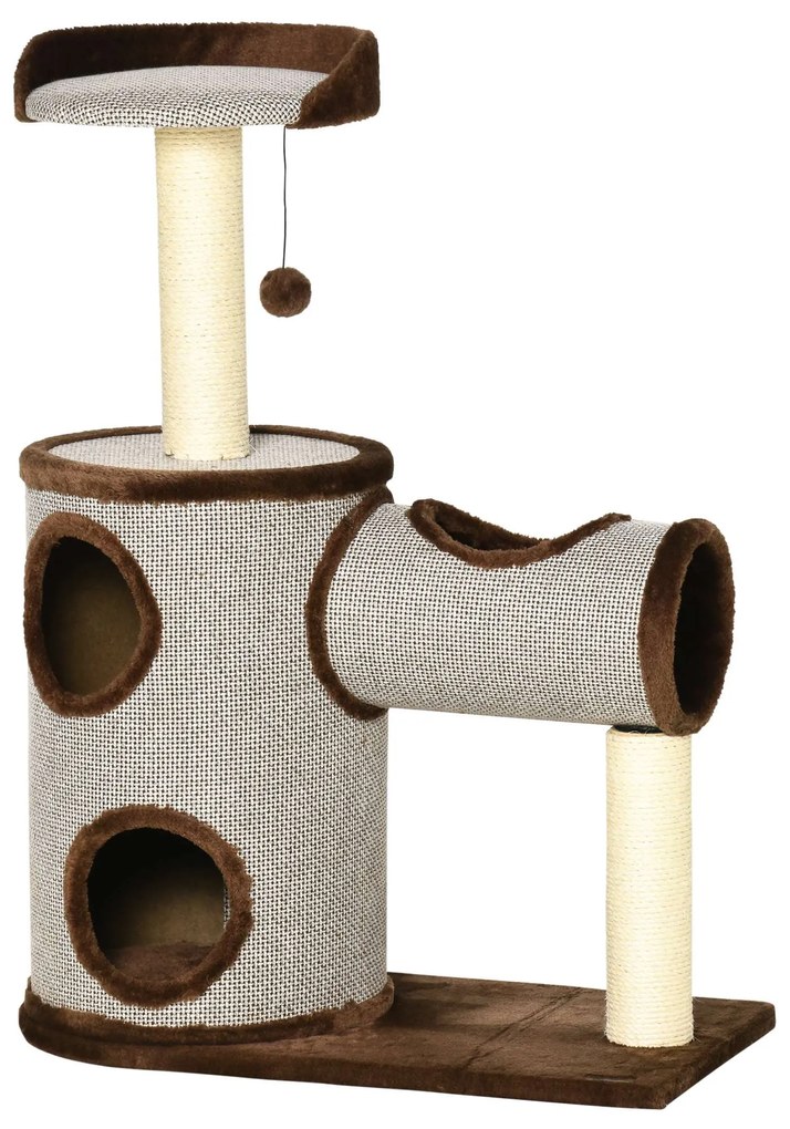 PawHut Arranhador para Gatos Médios Altura 104cm Torre de Escalada para Gatos com Barril Arranhador 75x39x104cm Marrom