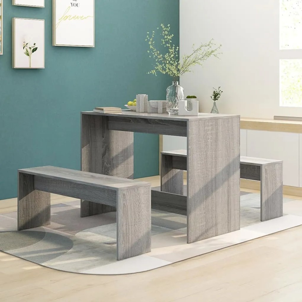 812970 vidaXL 3 pcs conjunto de jantar contraplacado cor sonoma cinzento
