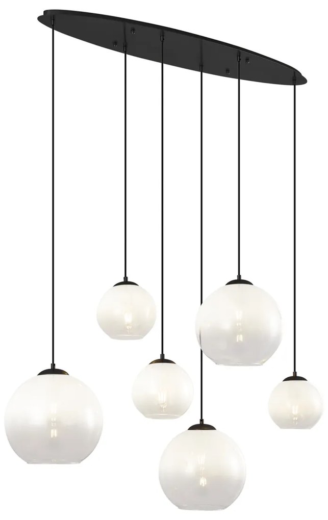 Candeeiro suspenso moderno preto com vidro branco retangular 6-luzes - Misty