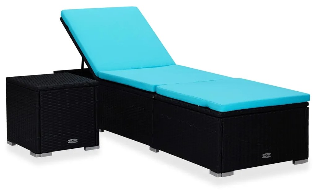 vidaXL Espreguiçadeira com almofadão e mesa de centro vime PE azul