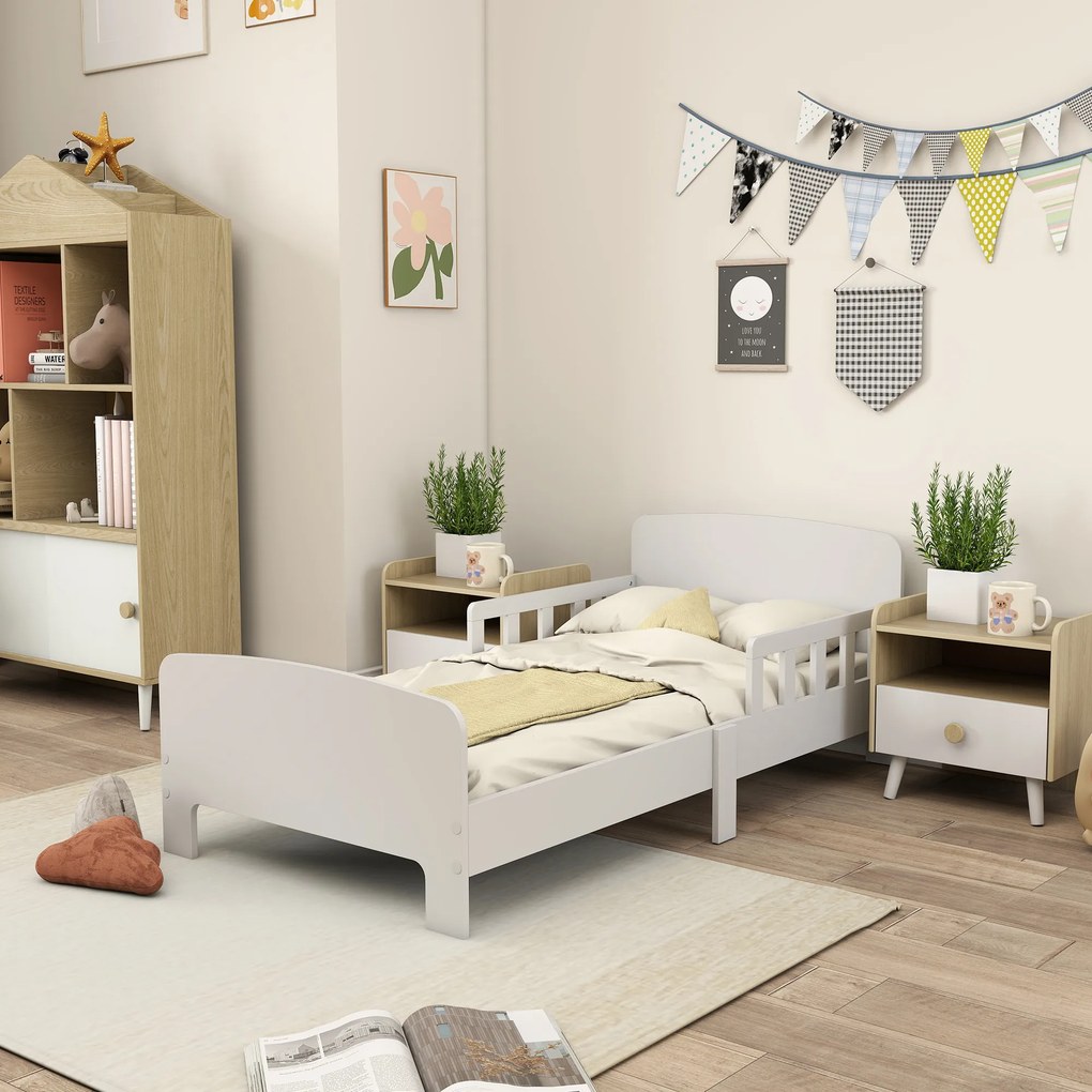 Cama infantil, 143,5 x 74,2 x 54 cm (COLCHÃO NÃO INCLUIDO), grades de segurança, base de ripas alta e estrutura robusta, branca