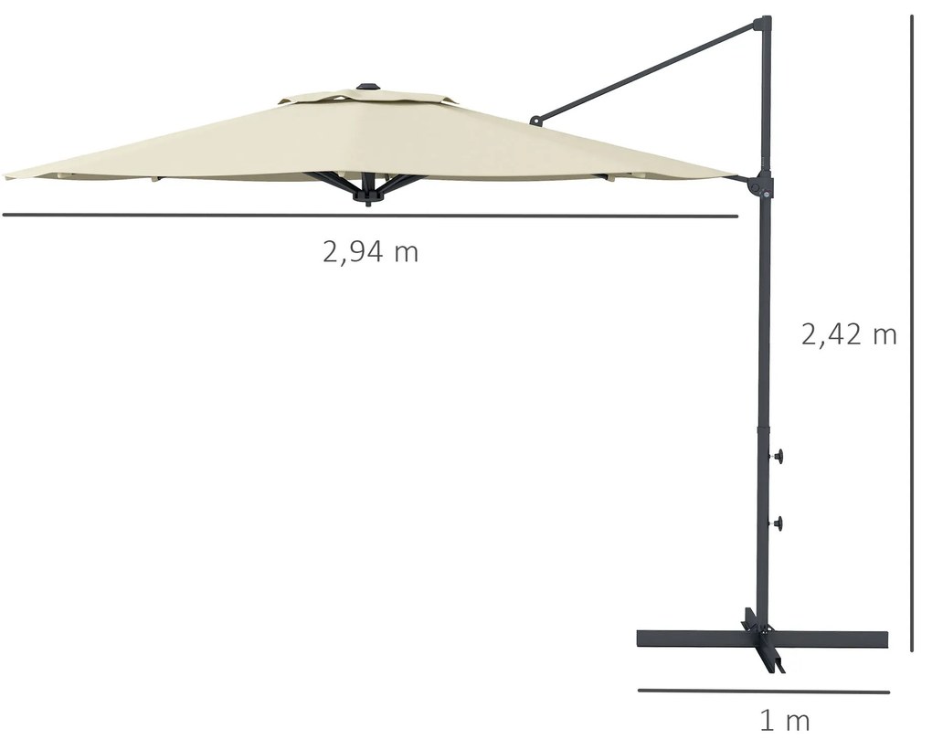 Chapéu de Sol Excêntrico Ø294x242 cm Chapéu de Sol de Jardim com Altur