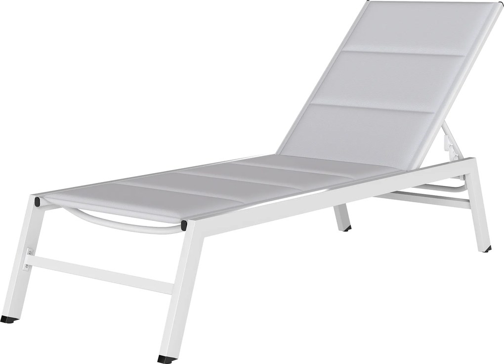 Espreguiçadeira em alumínio leve, encosto ajustável em 6 posições, estofamento integrado, 64 x 181 x 90 cm, cinzento claro