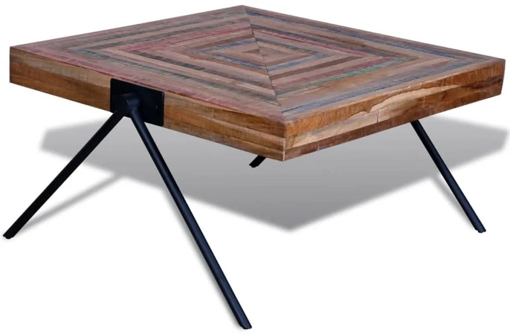 Mesa de centro com pernas em forma de V, madeira teca reciclada