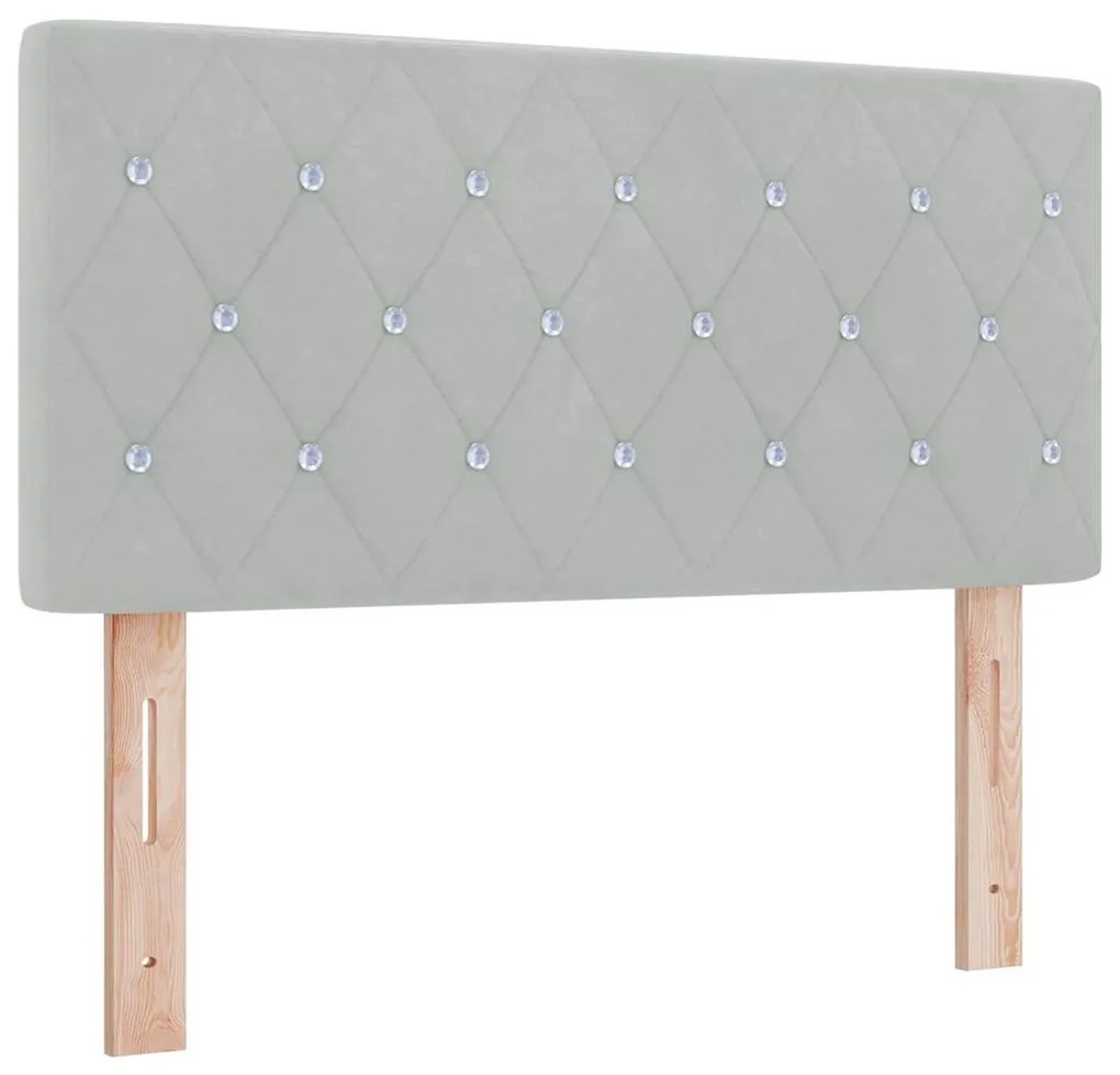 Cama Box com Colchão &amp; Luz LED Cinza Claro 120x200 cm Veludo
