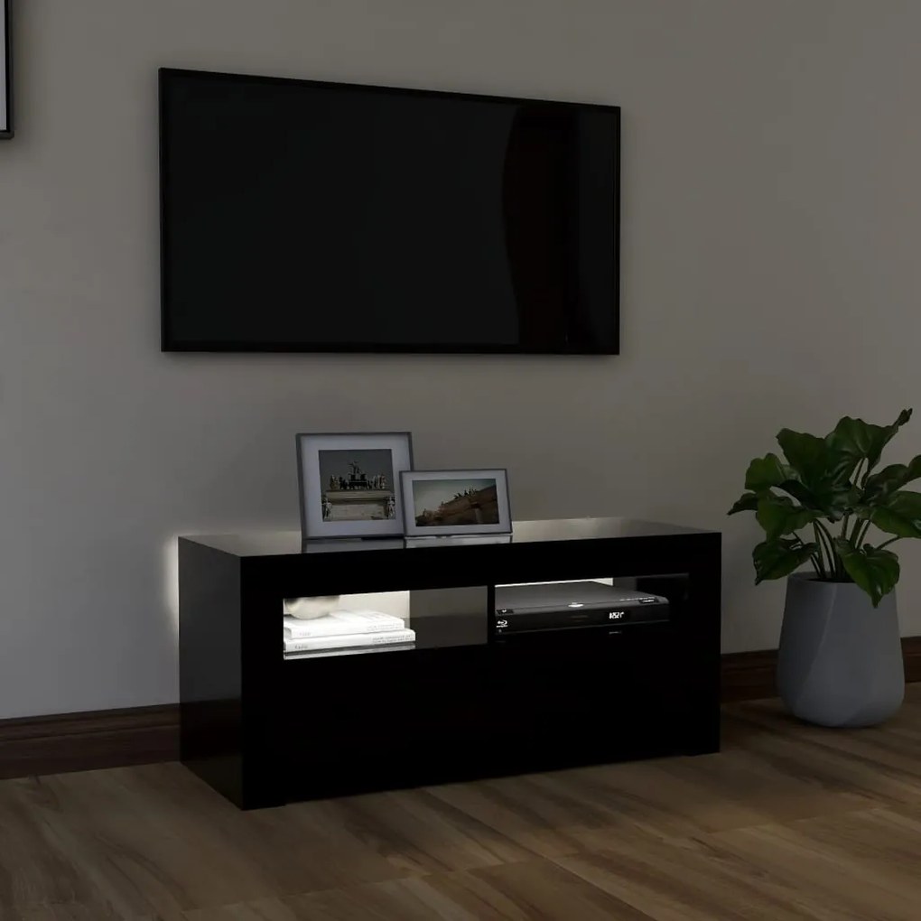 Móvel de TV com luzes LED 90x35x40 cm preto