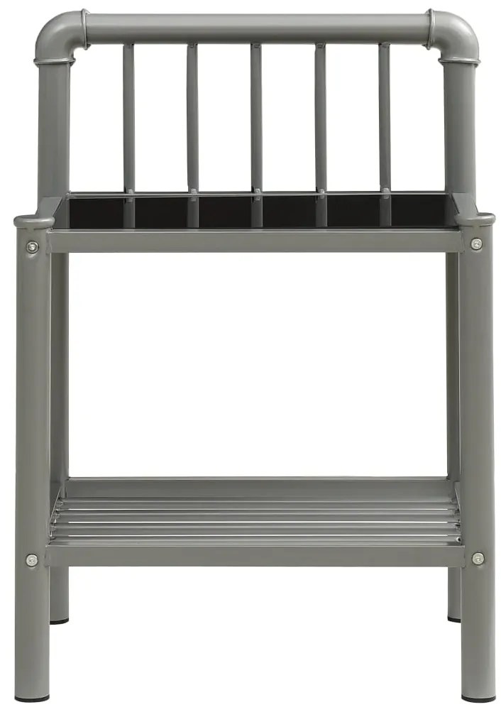 Mesas de cabeceira 2 pcs metal cinzento e vidro preto
