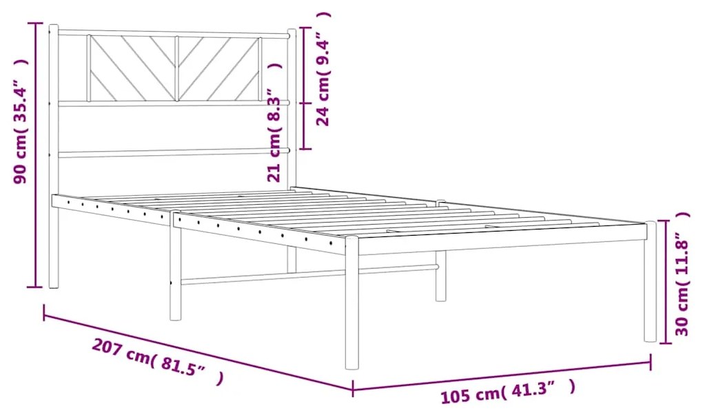 Estrutura de cama com cabeceira 100x200 cm metal preto