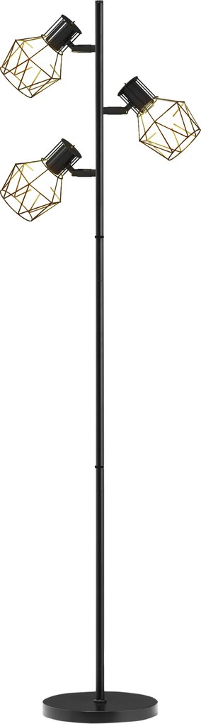 Candeeiro de pé para sala de estar com 3 luzes, compatível com lâmpadas E27 (não incluídas) 41 x 28 x 169 cm, preto