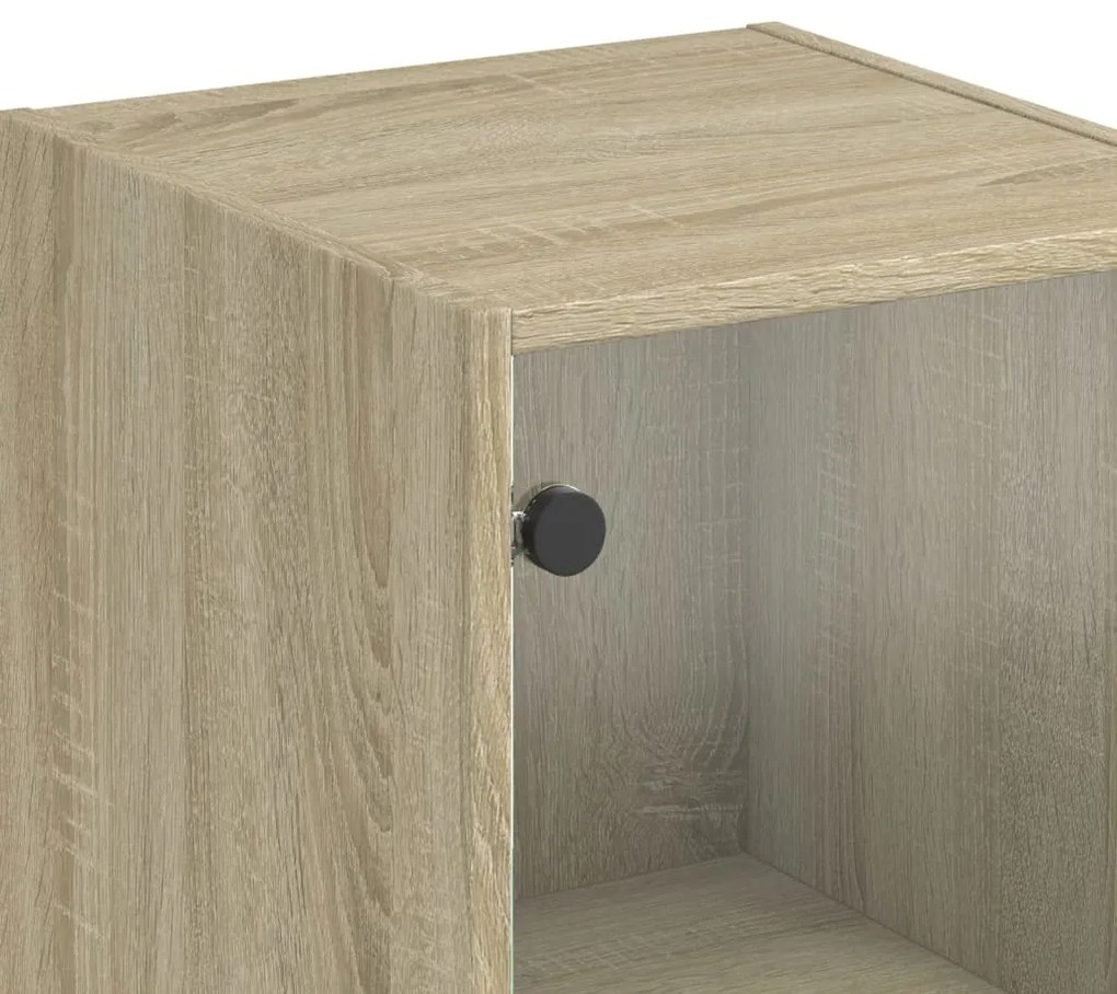 Aparador alto c/ portas de vidro 35x37x142 cm carvalho sonoma