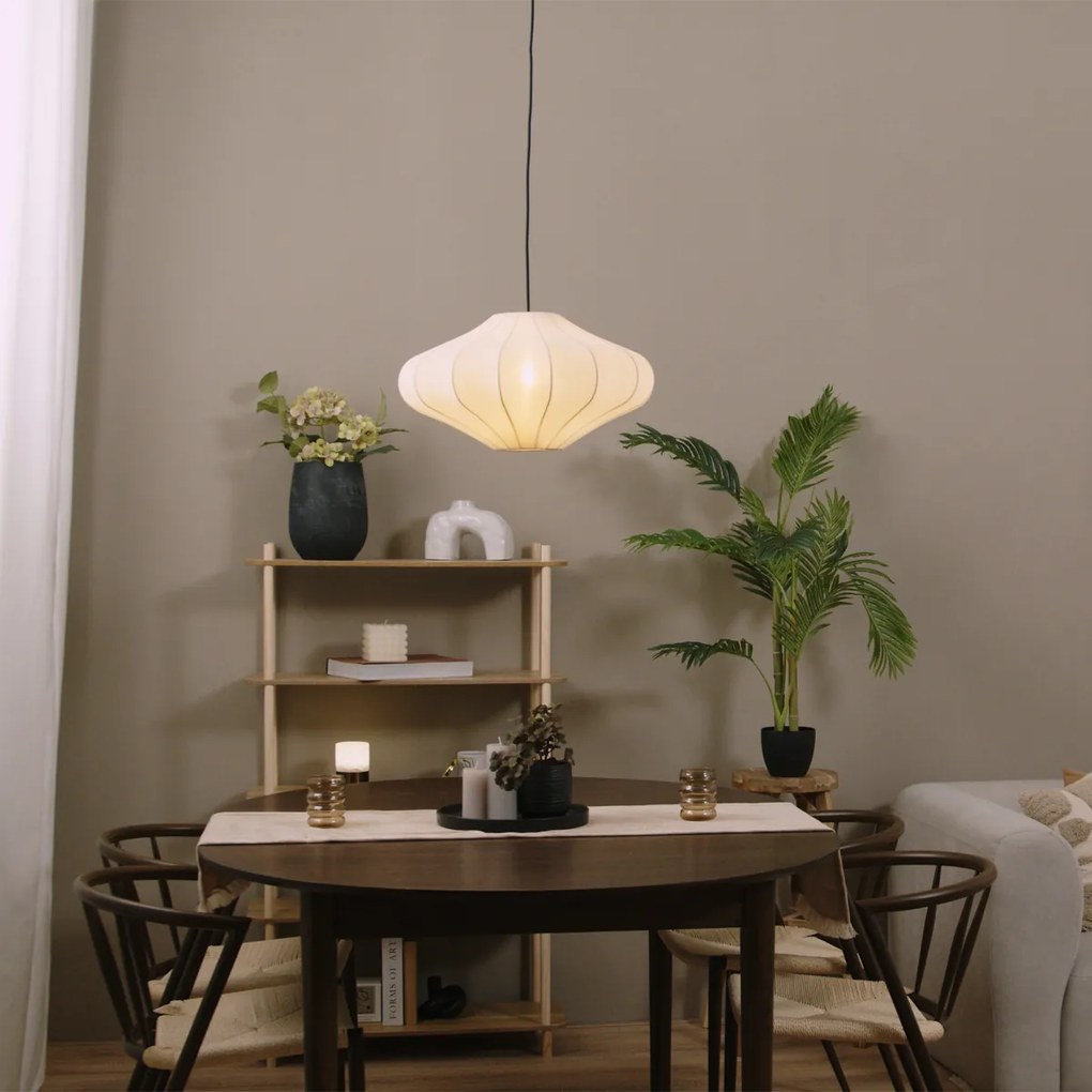 Candeeiro suspenso Japandi bege com abajur de tecido 50cm - Plu