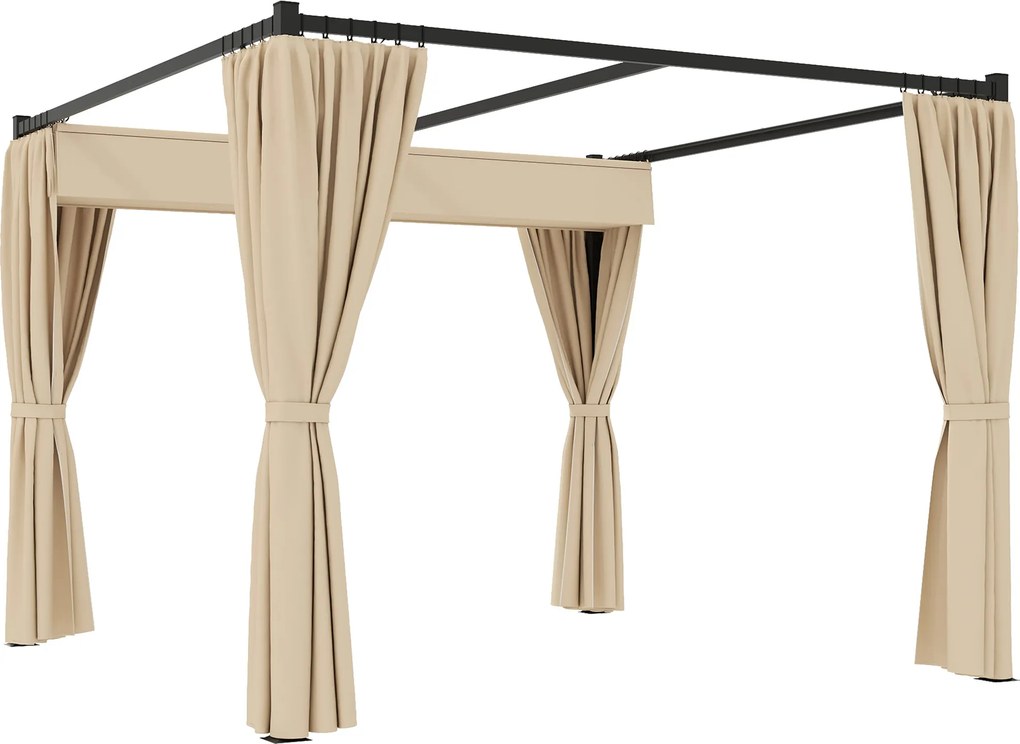 Outsunny pérgolas de Jardim 3x3m Metal Bege Retrátil com Teto e Paredes Laterais Impermeável para Terraço Pátio | Aosom Portugal