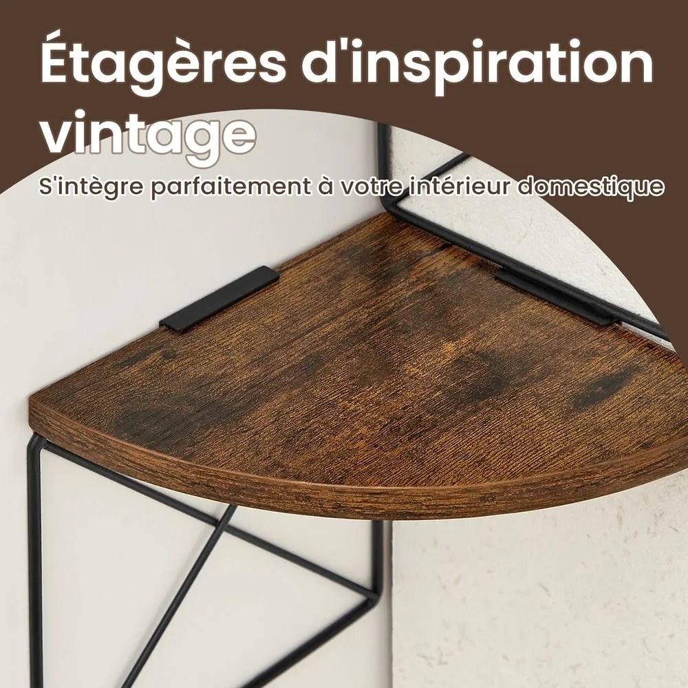Estante de canto com design em ziguezague de 5 níveis 20 x 20 x 127,5 cm castanho vintage + preto