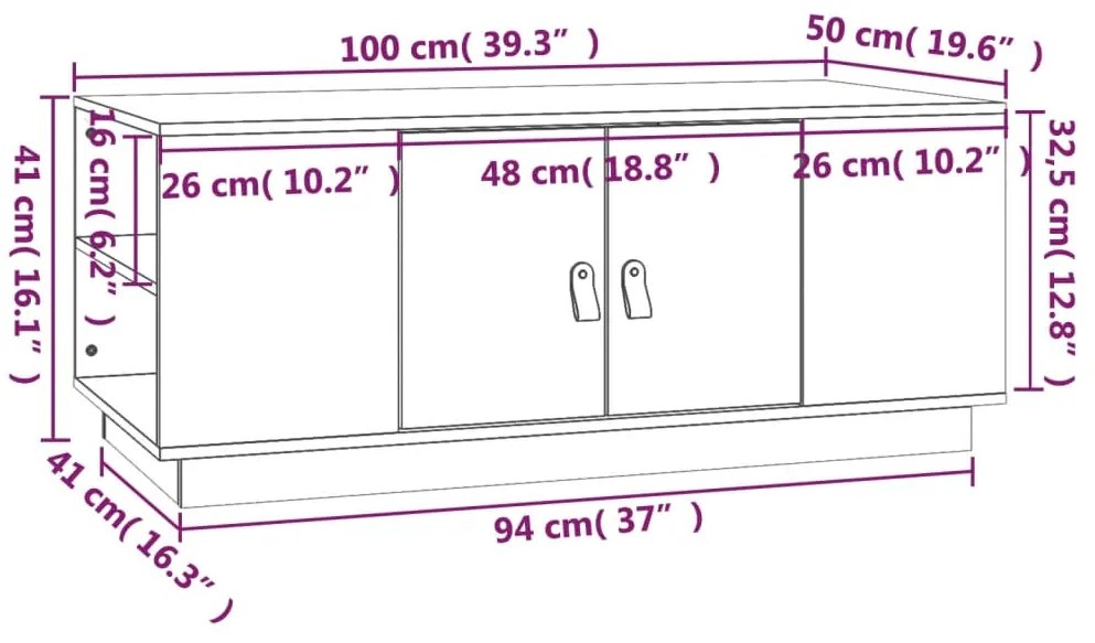 Mesa de centro 100x50x41 cm pinho maciço branco