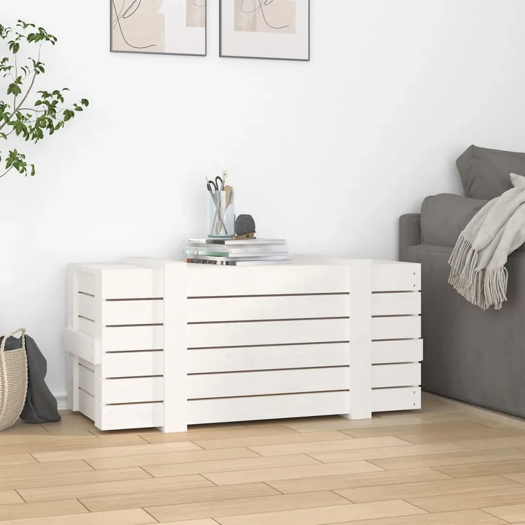 Caixa de arrumação 91x40,5x42 madeira de pinho maciça branco | BIANO