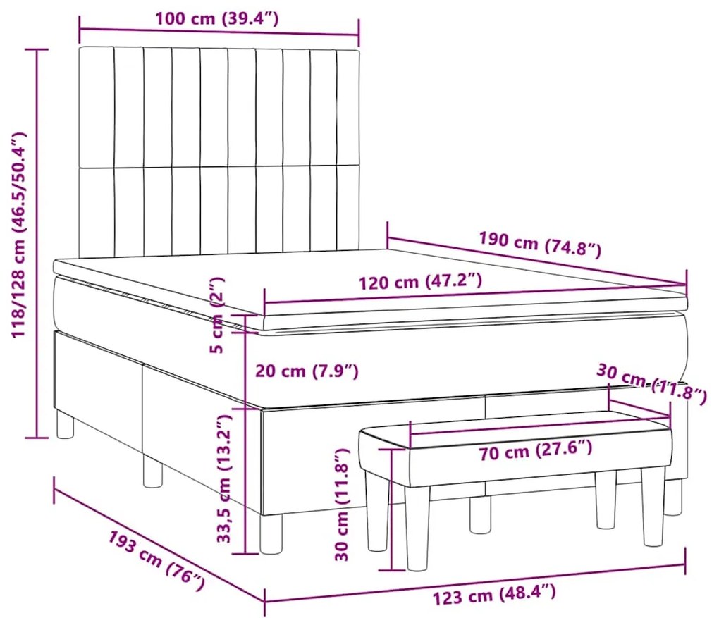 Cama boxspring com colchão 120x190 cm veludo preto