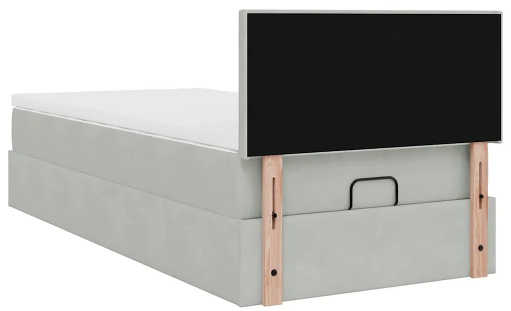 Estrutura cama otomana colchão 80x200 cm veludo cinzento claro