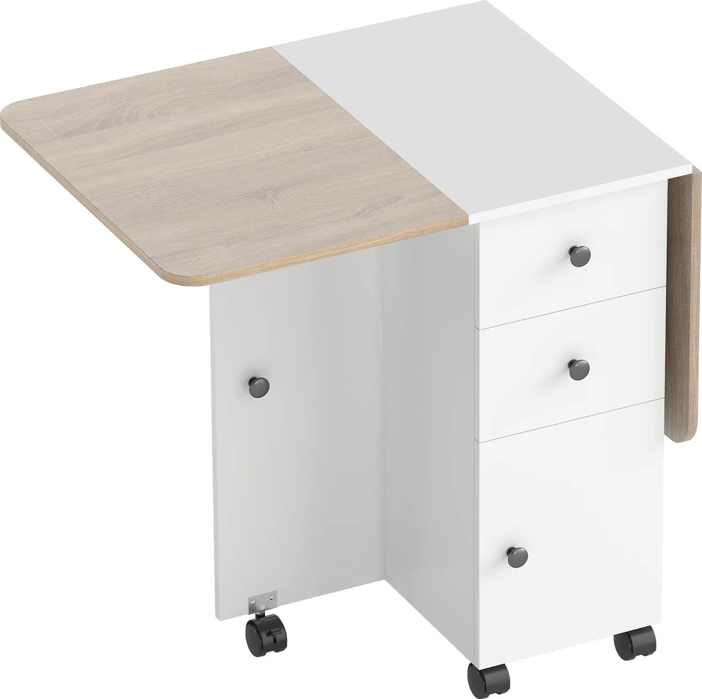 HOMCOM Mesa de Refeição com Rodas Mesa Abatível com 2 Gavetas e Armário Mesa Auxiliar Multifuncional 120x60x76,5 cm Branco | Aosom Portugal