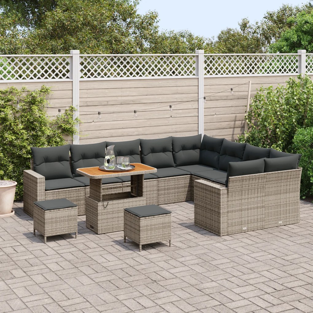 Conjunto de Sofá Modular de 12 Peças com Almofadas Cinza Rattan Acácia