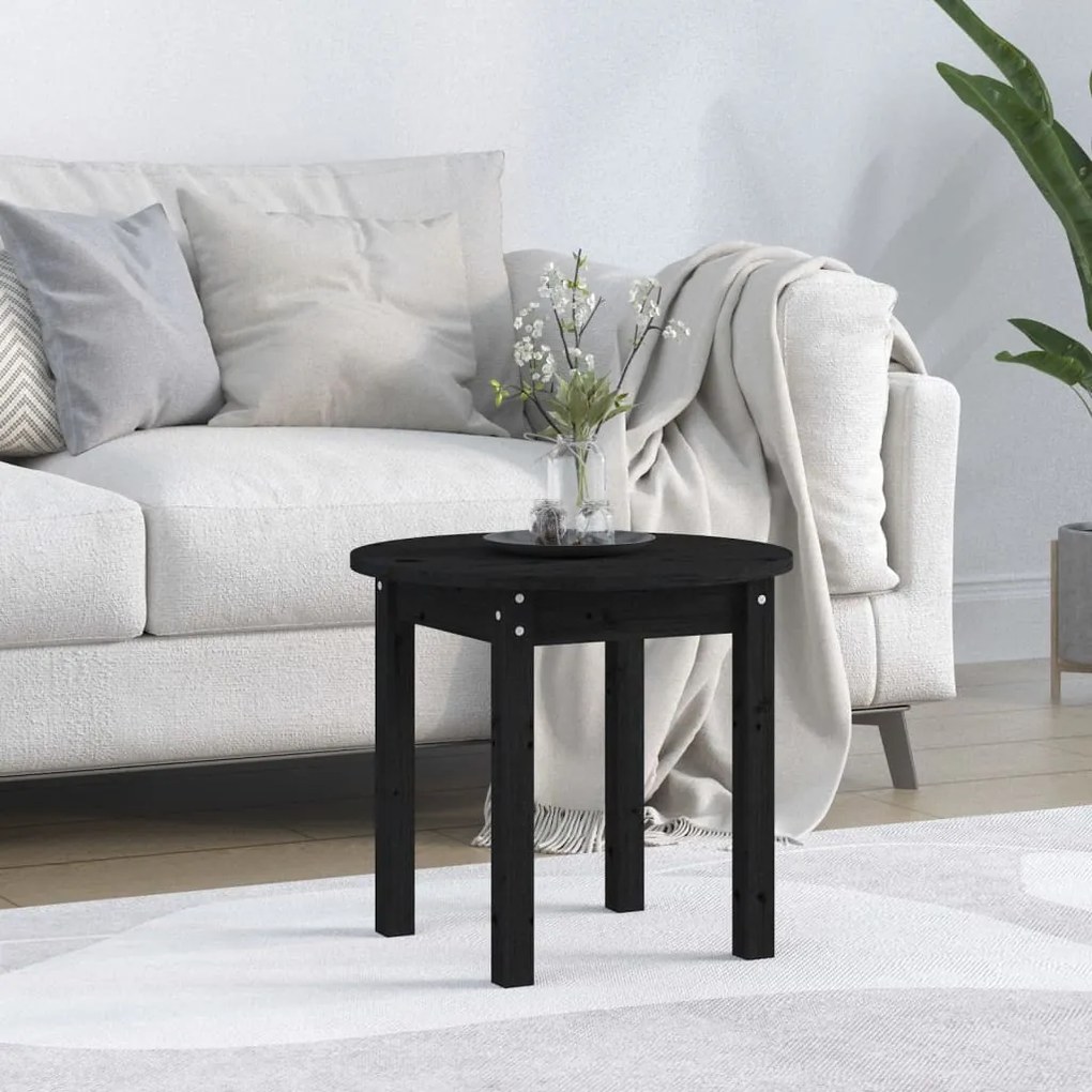822336 vidaXL Mesa de centro Ø 45x40 cm madeira de pinho maciça preto