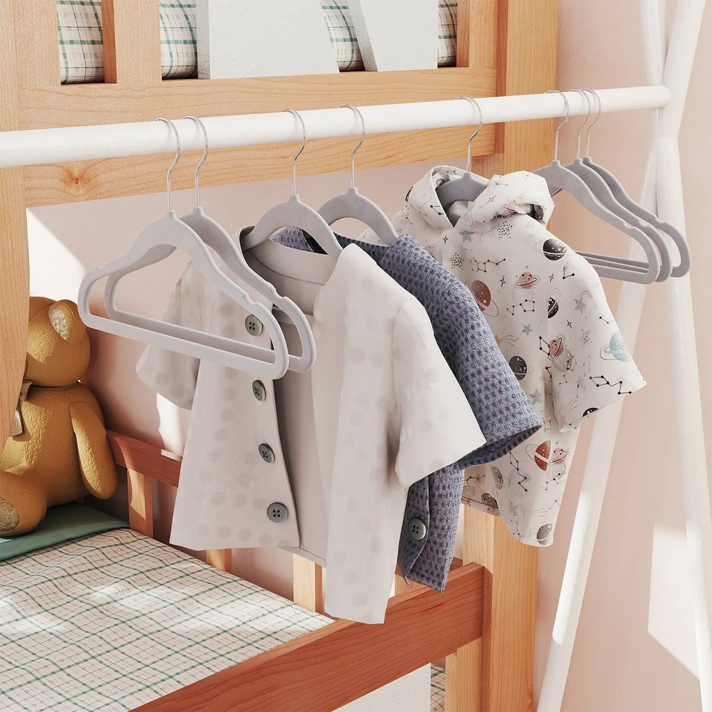 Conjunto de 30 cabides para roupa infantil com ganchos giratórios de 360° cinzento