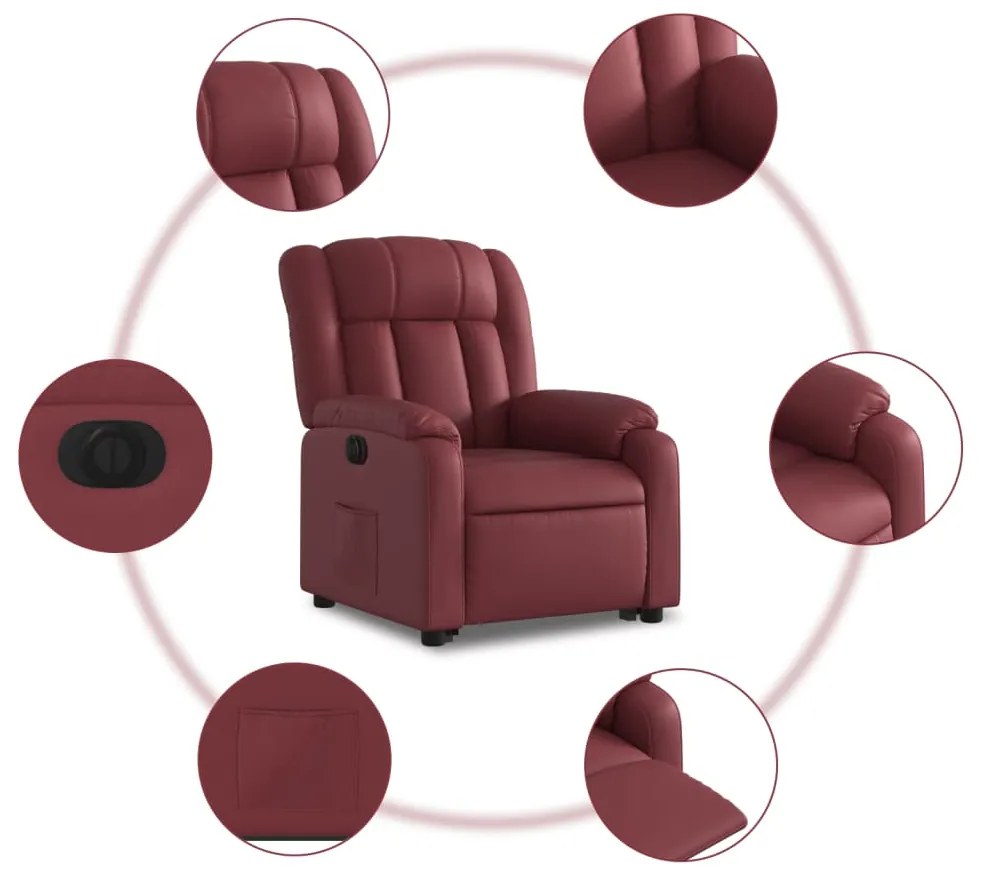 Poltrona reclin. elevatória elétrica couro artif vermelho-tinto