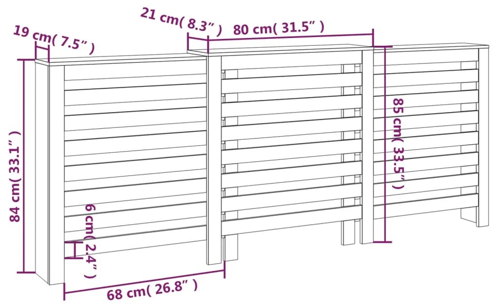 Cobertura de radiador 210x21x85 cm pinho maciço