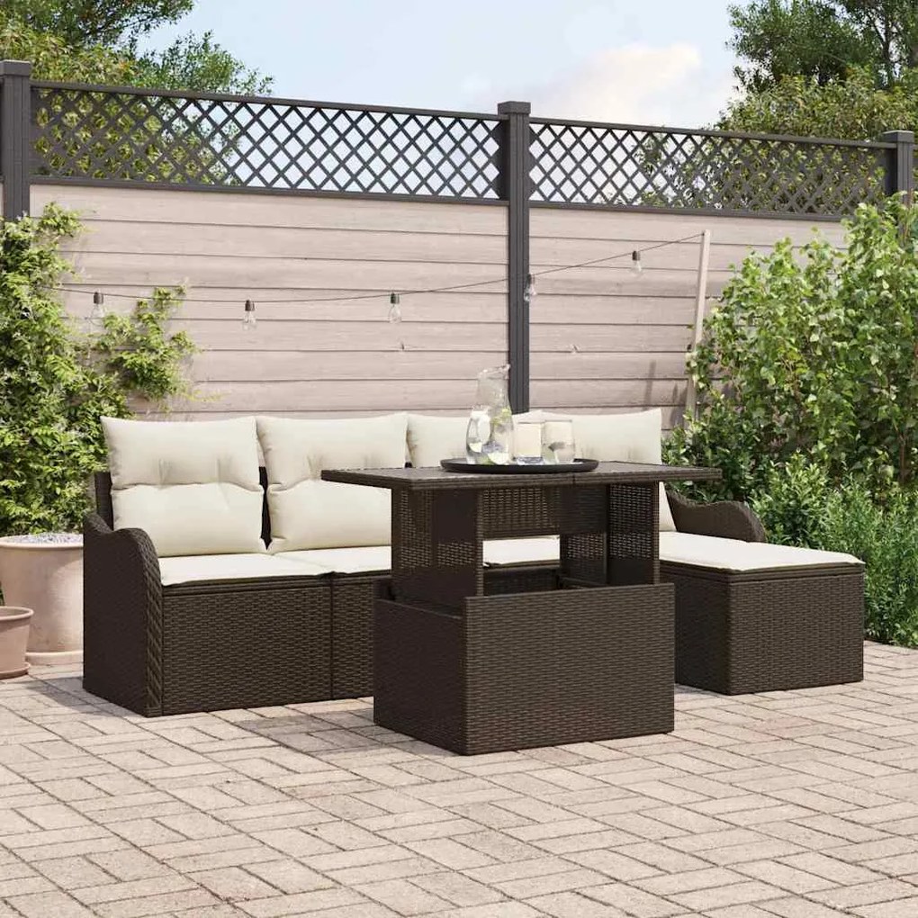 Conjunto de Sofá de Jardim vidaXL de 6 peças com Almofadas Castanho Vi