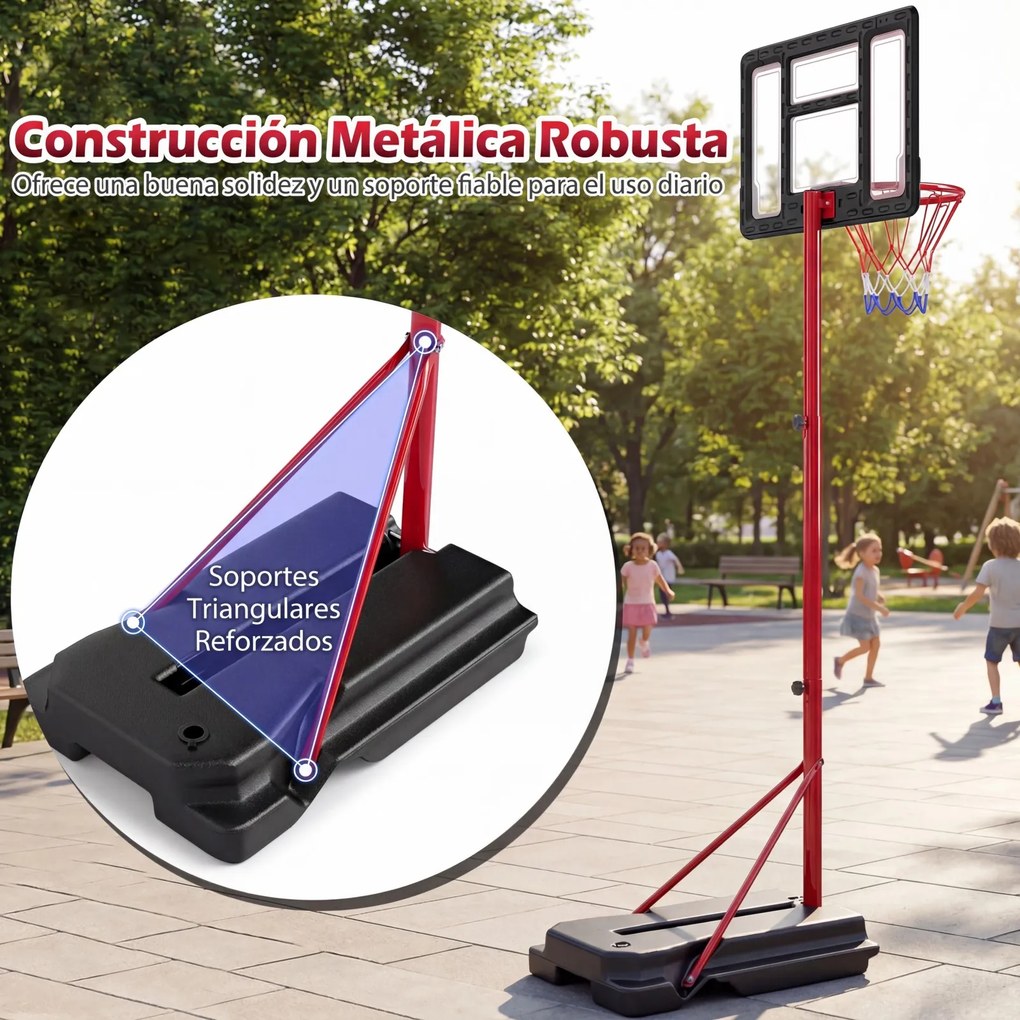 Cesto de Basquetebol para Crianças, 39 x 57 x 132-192 cm, Altura Ajustável, Vermelho e Preto