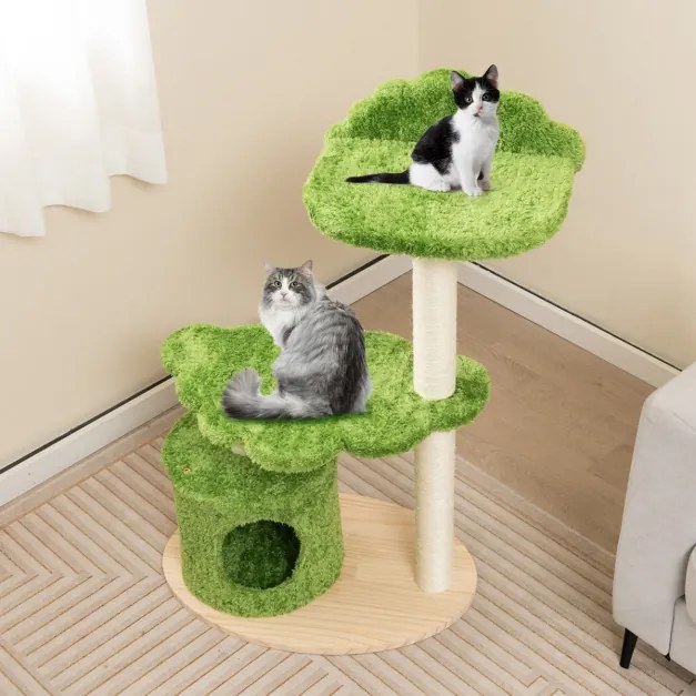 Arranhador para gatos de interior Altura 97 cm com postes de arranhar em sisal enrolados em sisal Poleiro superior almofadado e plataforma de salto ve