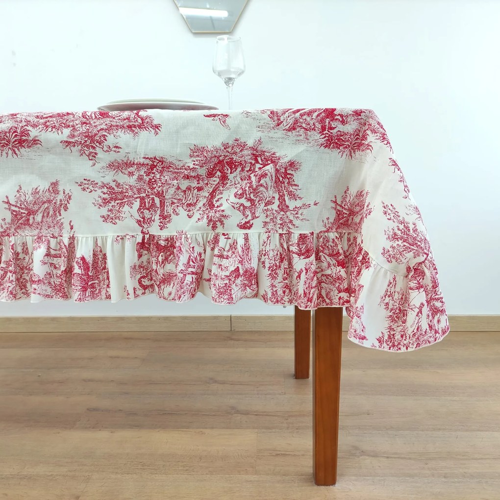 Toalha de Mesa Linho COL Toile de Jouy Red Folho