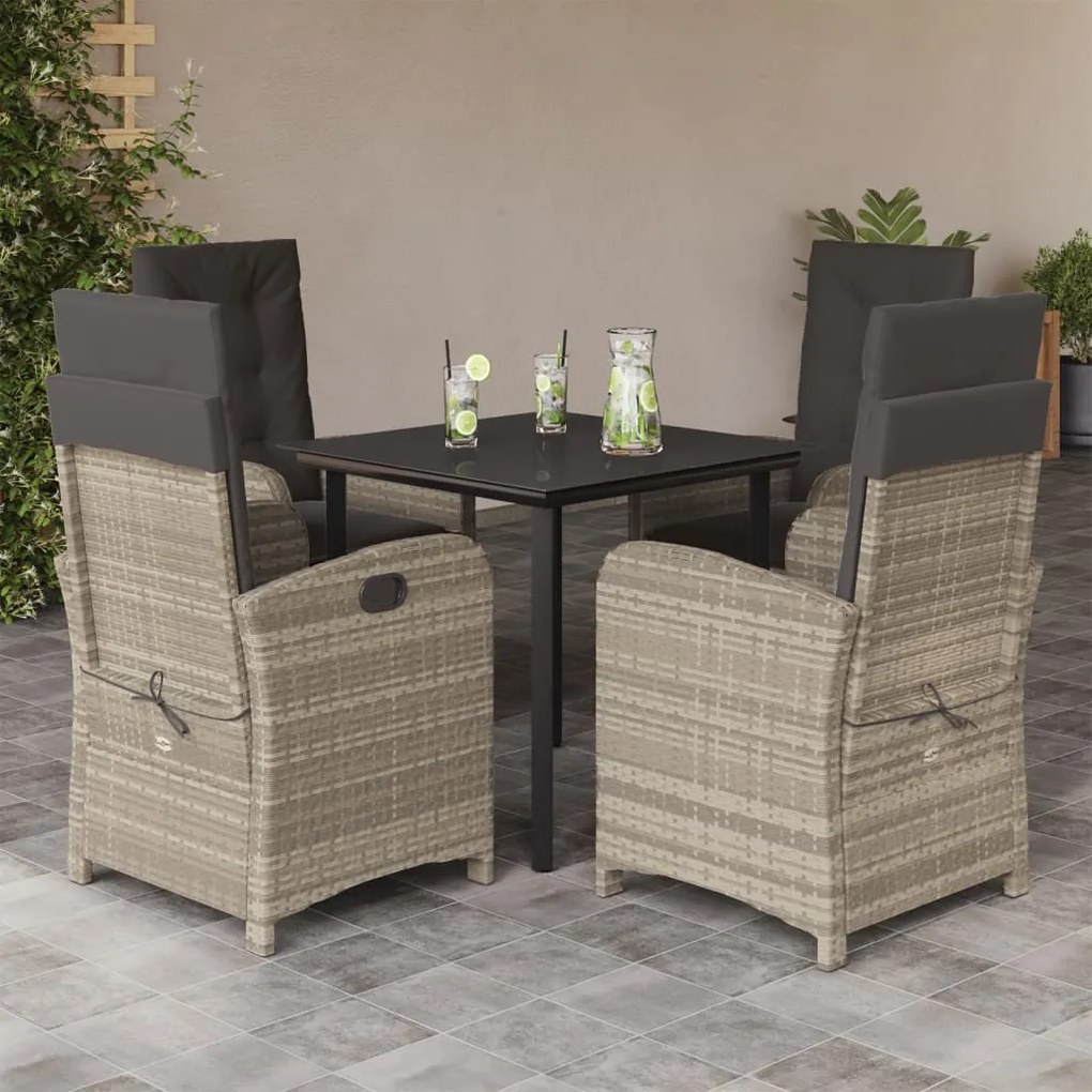 5 pcs conjunto de jantar p/ jardim c/ almofadões cinzento claro